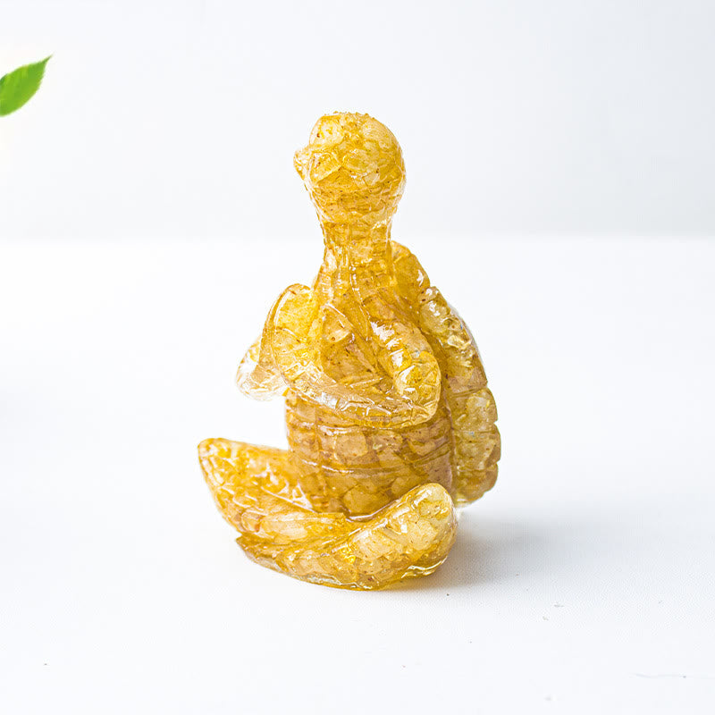 Decorazione in pietra preziosa a forma di tartaruga meditante in resina epossidica di cristallo Olivenorma