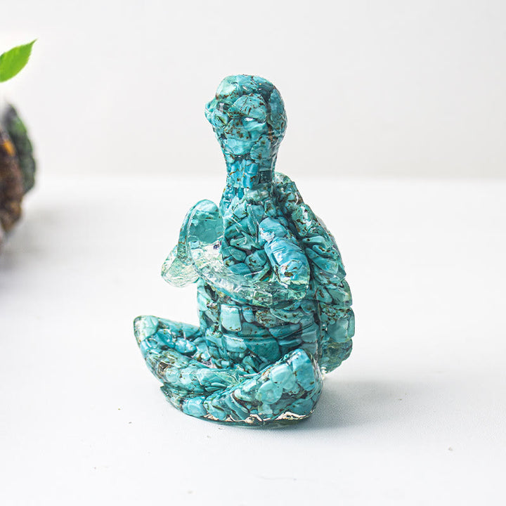 Decorazione in pietra preziosa a forma di tartaruga meditante in resina epossidica di cristallo Olivenorma