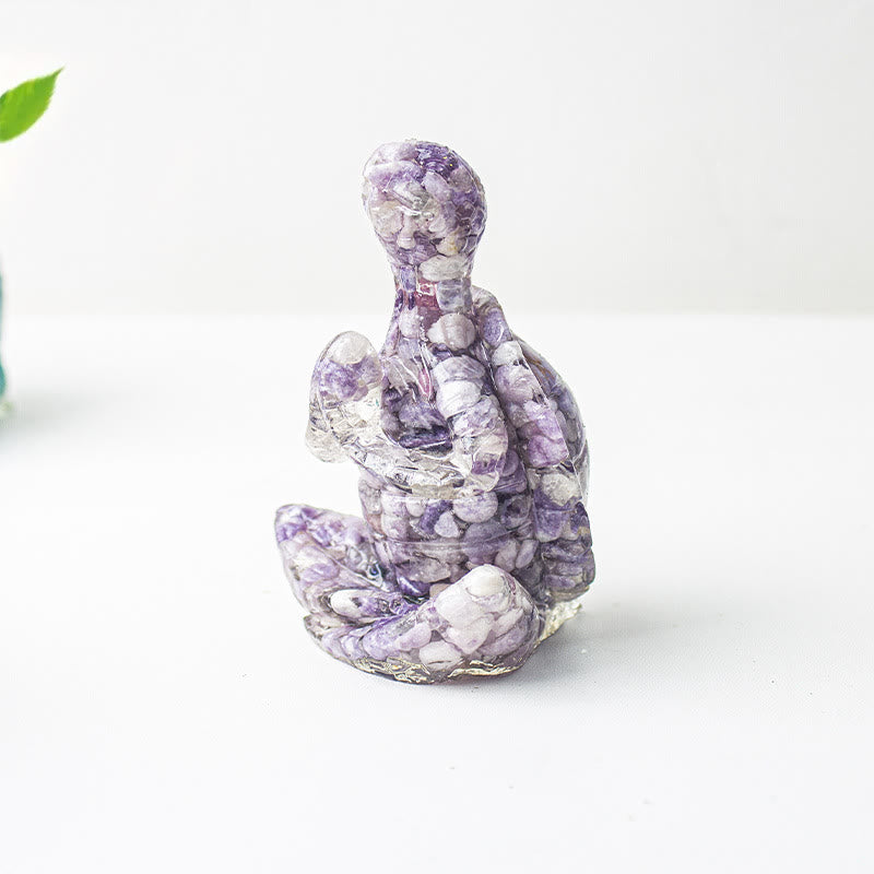 Decorazione in pietra preziosa a forma di tartaruga meditante in resina epossidica di cristallo Olivenorma
