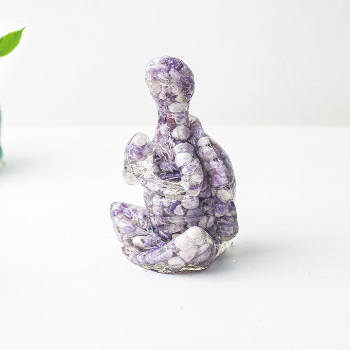 Decorazione in pietra preziosa a forma di tartaruga meditante in resina epossidica di cristallo Olivenorma