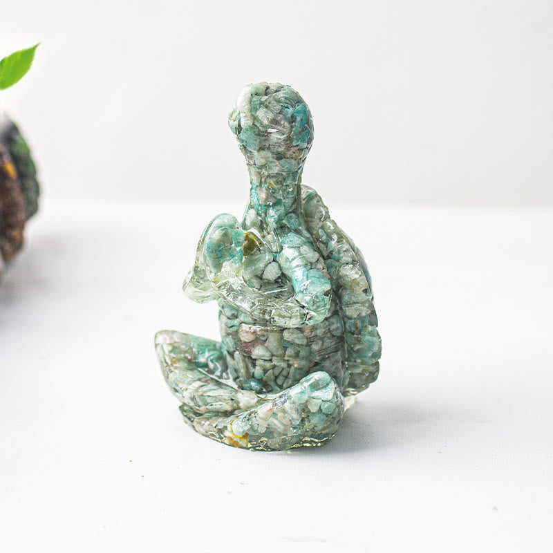 Decorazione in pietra preziosa a forma di tartaruga meditante in resina epossidica di cristallo Olivenorma
