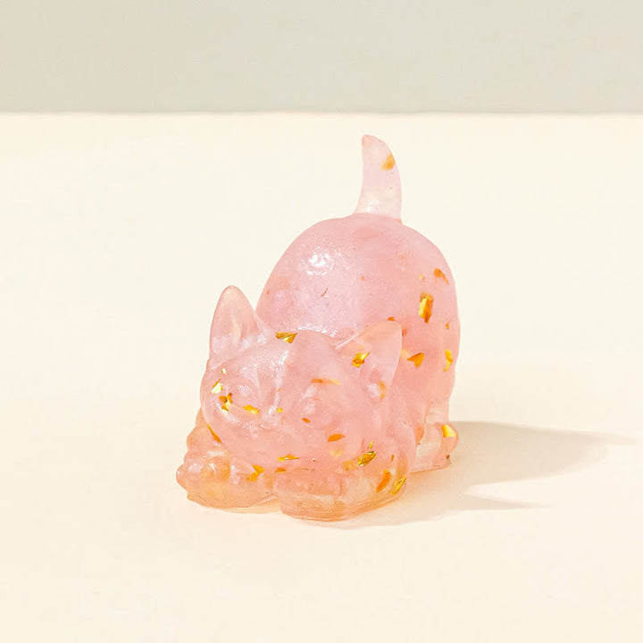 Olivenorma - Statuetta portafortuna in cristallo a forma di gattino, decorazione con pietre preziose - Quarzo rosa - Posa 2 - image 34