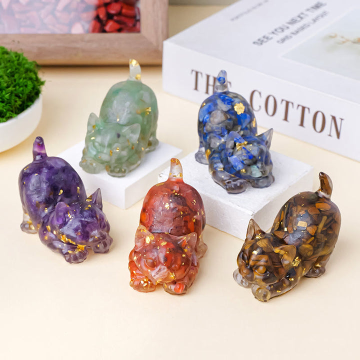 Olivenorma - Statuetta portafortuna in cristallo a forma di gattino, decorazione con pietre preziose - image 3