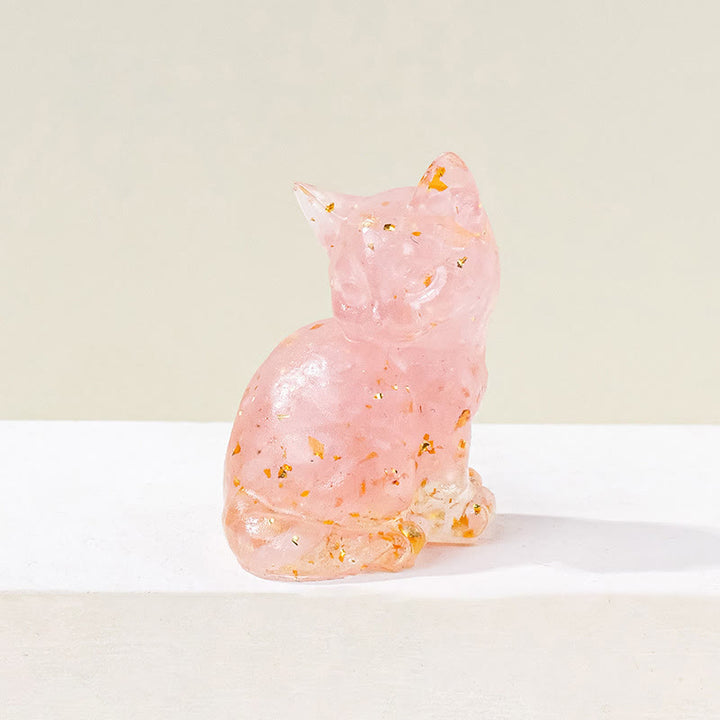 Olivenorma - Statuetta portafortuna in cristallo a forma di gattino, decorazione con pietre preziose - Quarzo rosa - Posa 3 - image 35