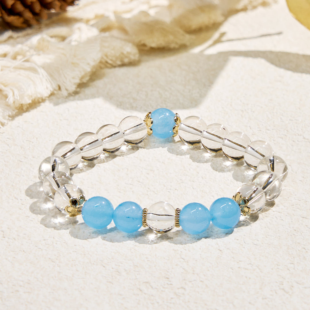 Bracciale Olivenorma "Harmony Breeze" in pietra naturale per la forza interiore - 10 millimetri - Acquamarina + Cristallo Trasparente - image 1