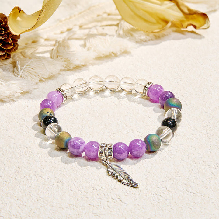 Bracciale purificante con ciondolo a forma di piuma "Earth Song" Olivenorma - Pietra naturale - image 1