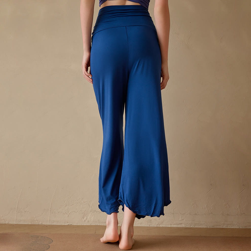 Pantaloni da yoga da donna Olivenorma a zampa, in tinta unita, elasticizzati, corti e svasati, in tessuto lycra. - Blu - XL - image 9