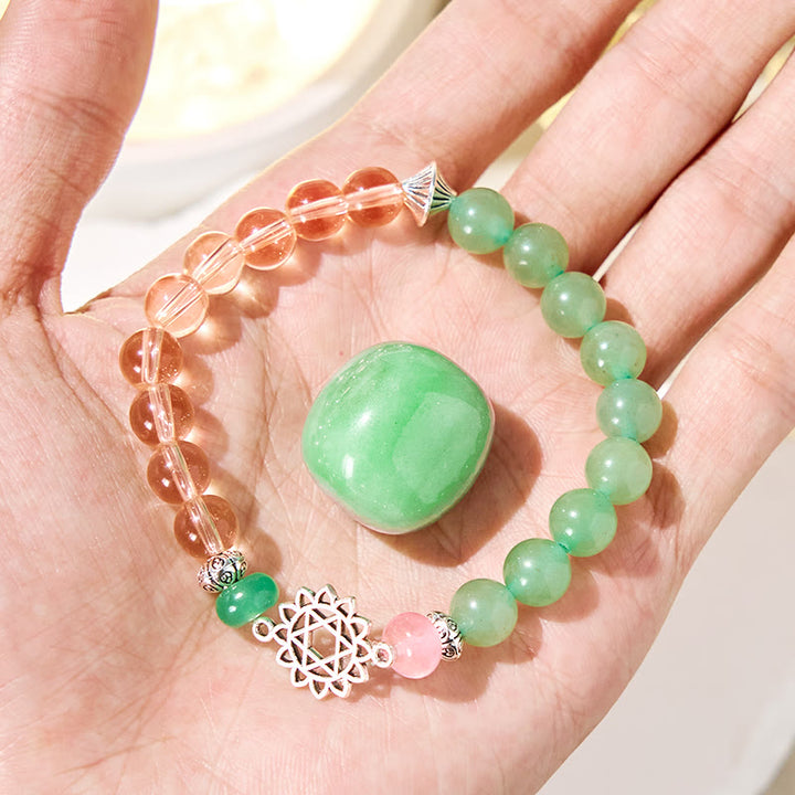 Bracciale dell'armonia Olivenorma "Anahata Alchemy" in avventurina verde e quarzo rosa - image 3
