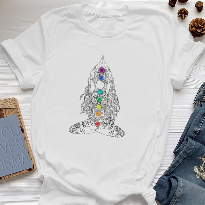 Maglietta in cotone con meditazione sui chakra Olivenorma
