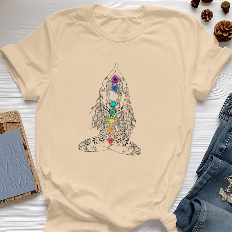Maglietta in cotone con meditazione sui chakra Olivenorma