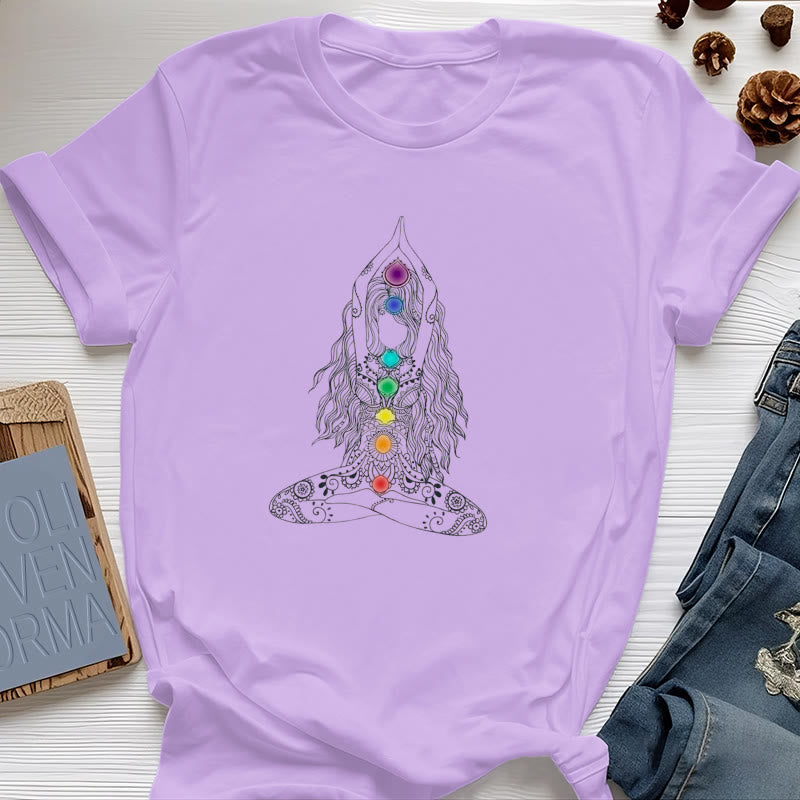 Maglietta in cotone con meditazione sui chakra Olivenorma