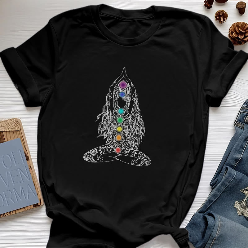Maglietta in cotone con meditazione sui chakra Olivenorma - Nero - 2XL - image 6