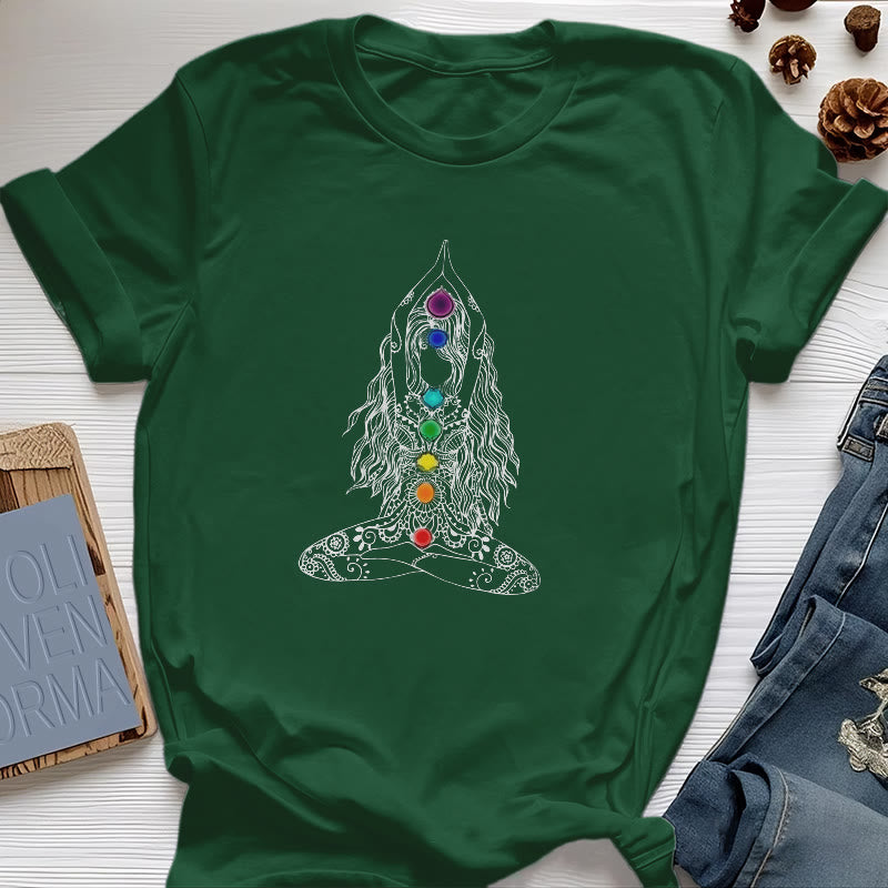 Maglietta in cotone con meditazione sui chakra Olivenorma