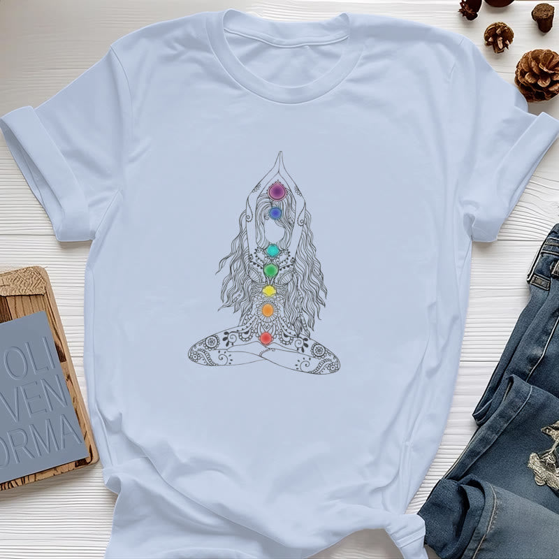 Maglietta in cotone con meditazione sui chakra Olivenorma