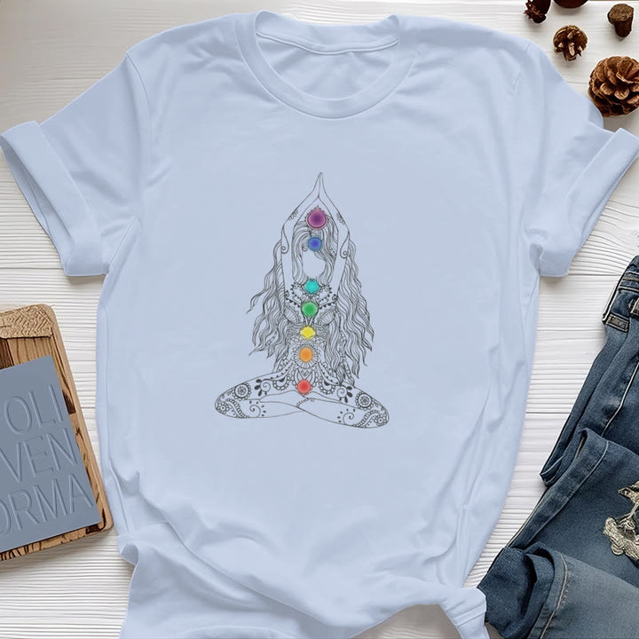 Maglietta in cotone con meditazione sui chakra Olivenorma