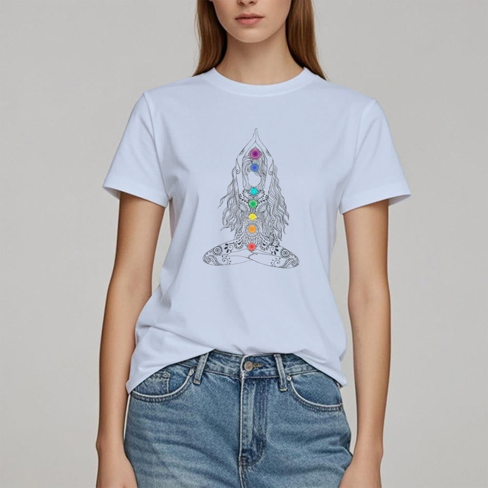 Maglietta in cotone con meditazione sui chakra Olivenorma