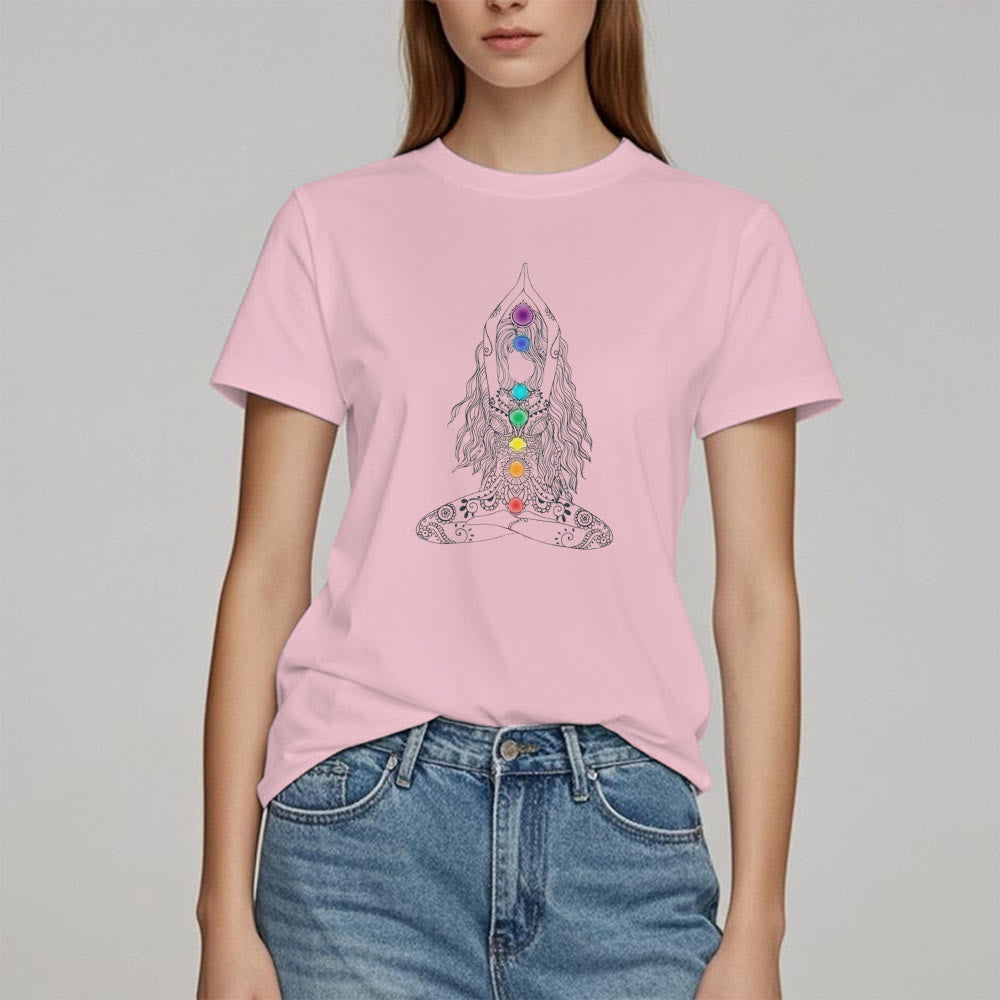 Maglietta in cotone con meditazione sui chakra Olivenorma