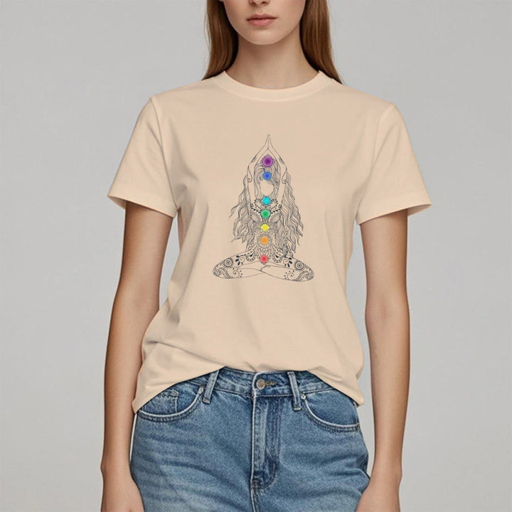Maglietta in cotone con meditazione sui chakra Olivenorma - image 9
