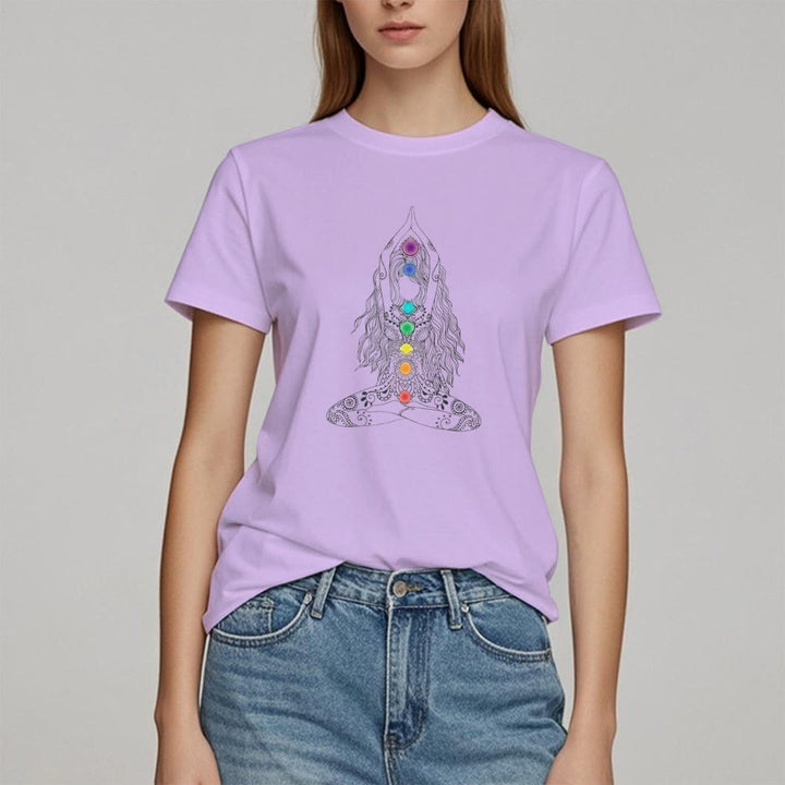 Maglietta in cotone con meditazione sui chakra Olivenorma