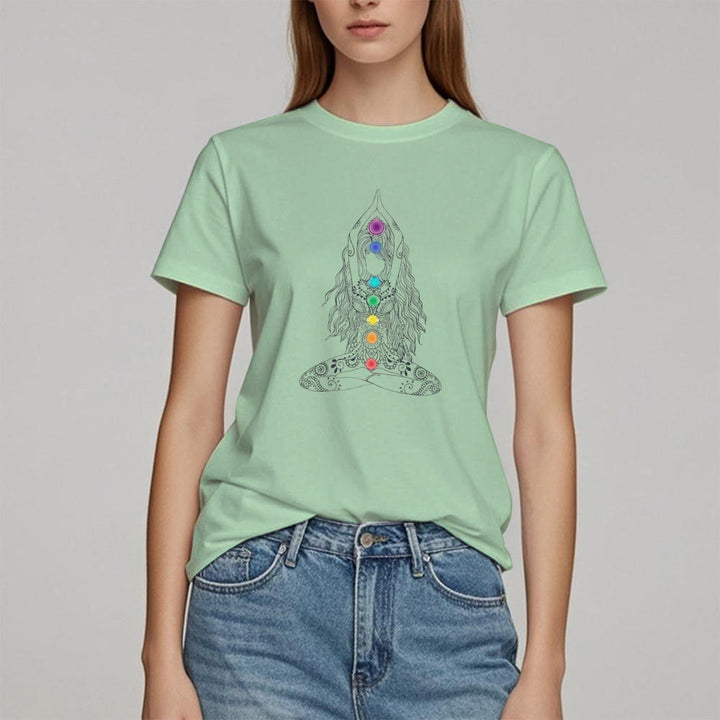 Maglietta in cotone con meditazione sui chakra Olivenorma - image 17