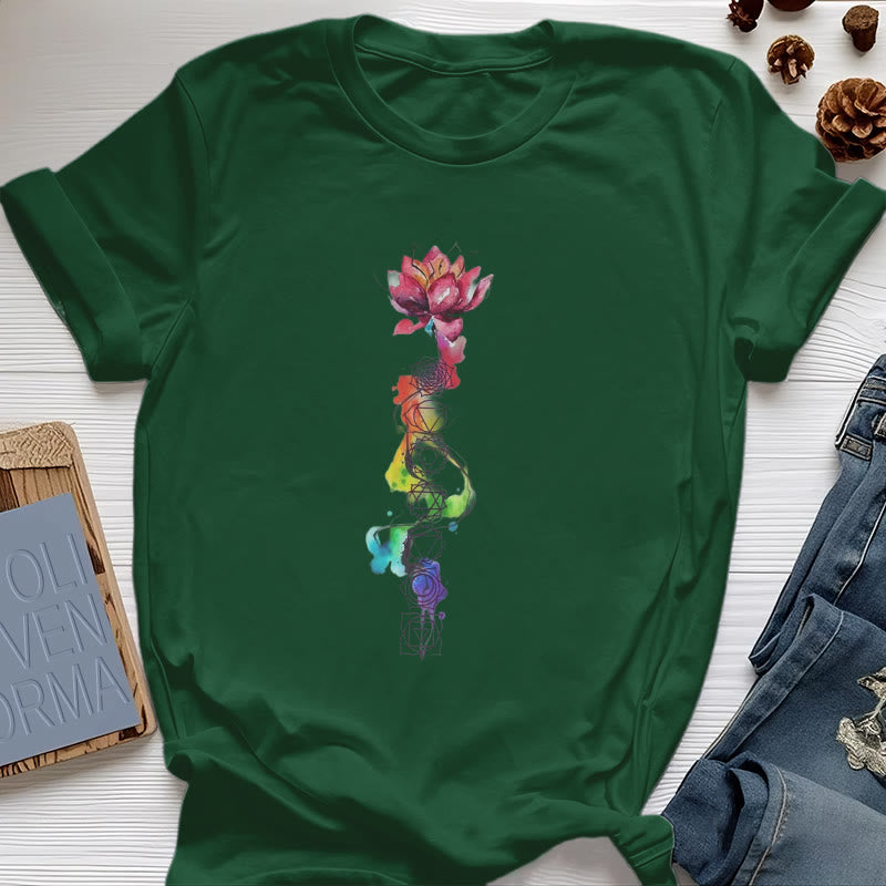 Maglietta con stampa acquerello "Energia Chakra del Loto" Olivenorma - Verde scuro - 2XL - image 21