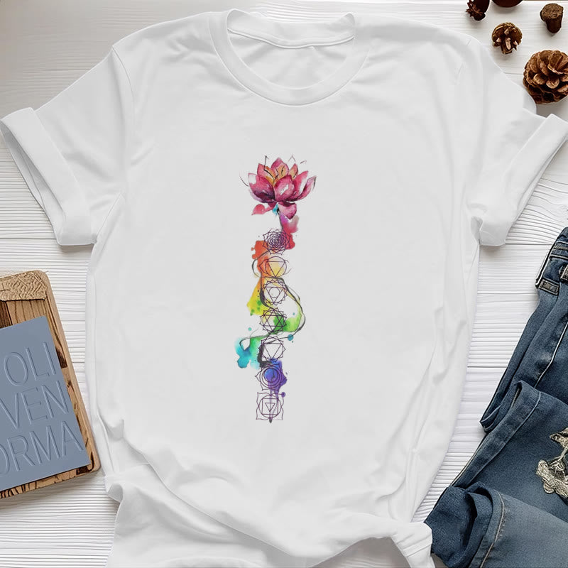 Maglietta con stampa acquerello "Energia Chakra del Loto" Olivenorma - Bianco - 2XL - image 4