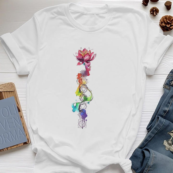 Maglietta con stampa acquerello "Energia Chakra del Loto" Olivenorma - Bianco - 2XL - image 4