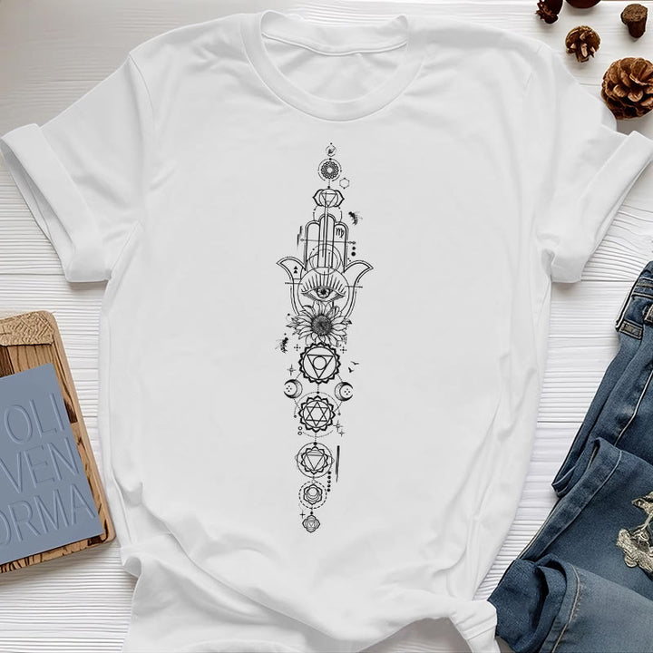 Maglietta Olivenorma Hamsa per la meditazione contro il malocchio e i chakra - Bianco - 2XL - image 7