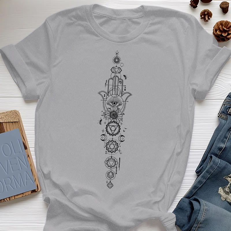Maglietta Olivenorma Hamsa per la meditazione contro il malocchio e i chakra - Grigio - 2XL - image 0