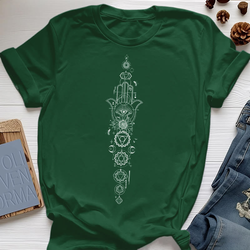 Maglietta Olivenorma Hamsa per la meditazione contro il malocchio e i chakra