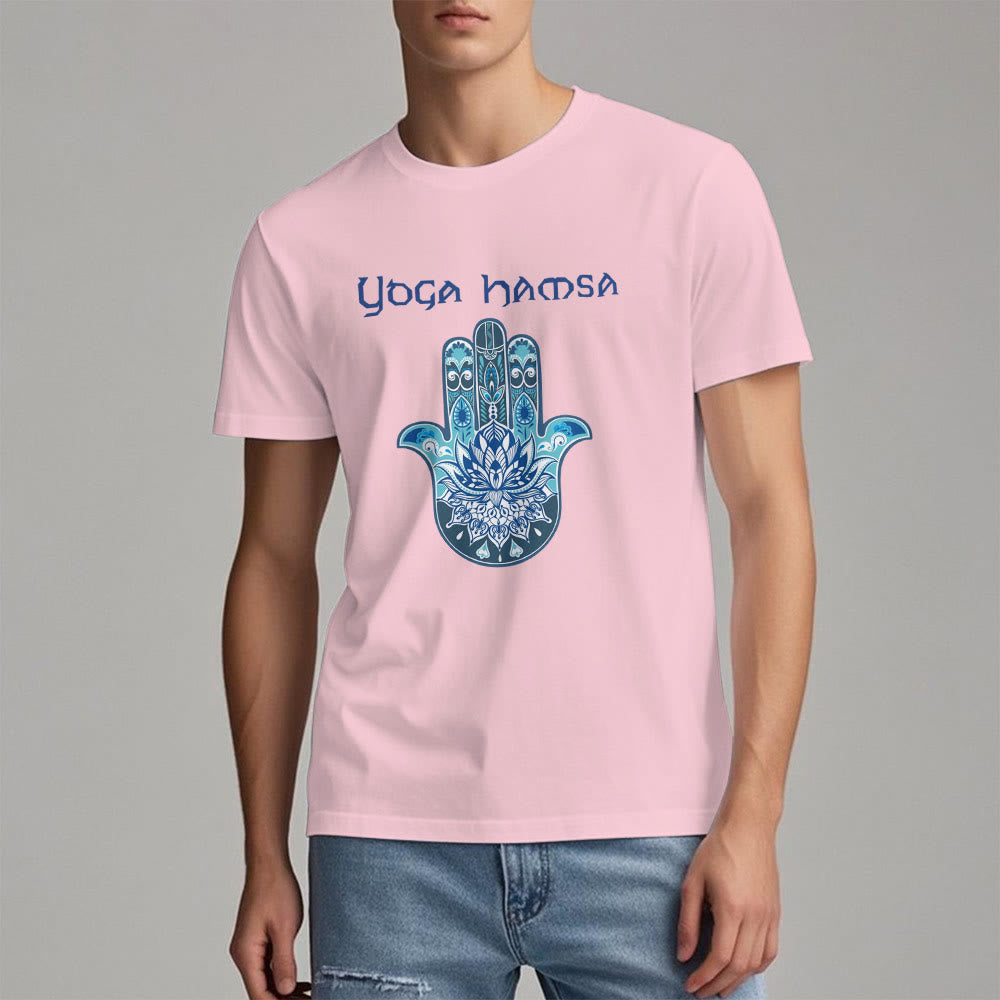 Olivenorma T-shirt comfort con stampa Hamsa Yoga blu