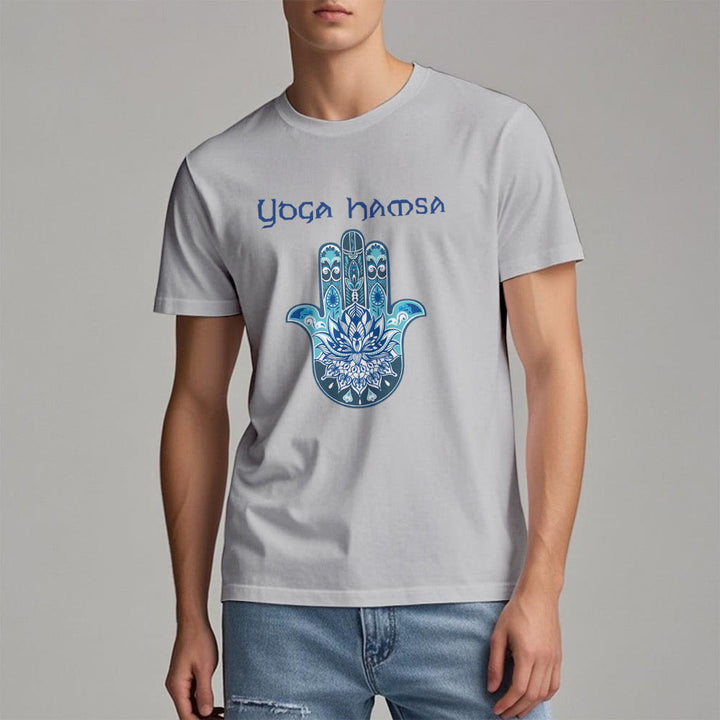 Olivenorma T-shirt comfort con stampa Hamsa Yoga blu