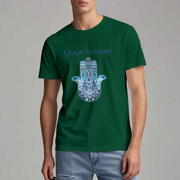 Olivenorma T-shirt comfort con stampa Hamsa Yoga blu