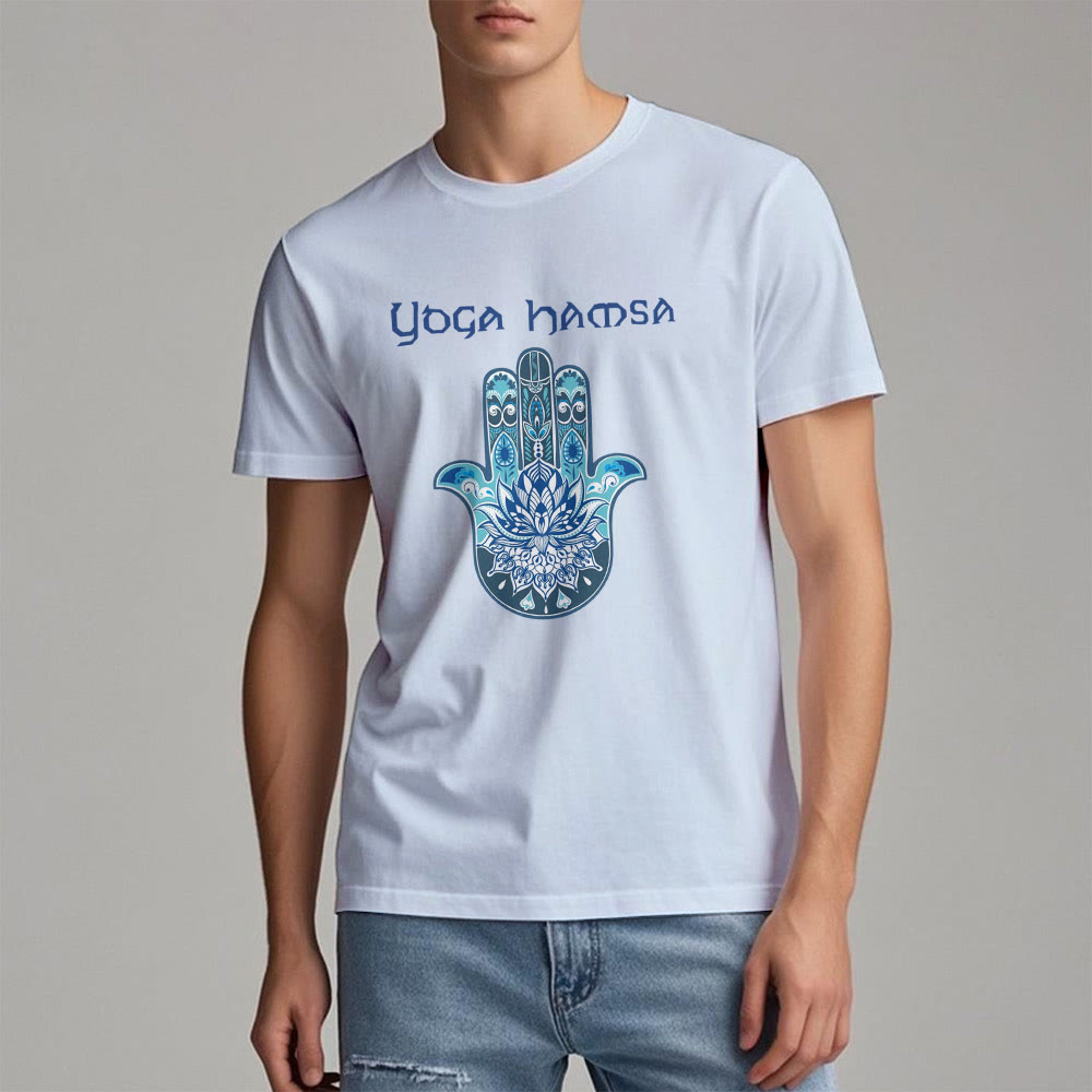 Olivenorma T-shirt comfort con stampa Hamsa Yoga blu