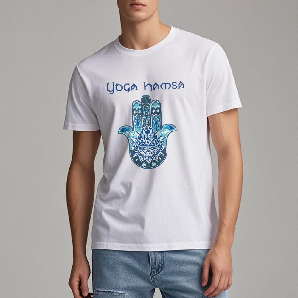 Olivenorma T-shirt comfort con stampa Hamsa Yoga blu