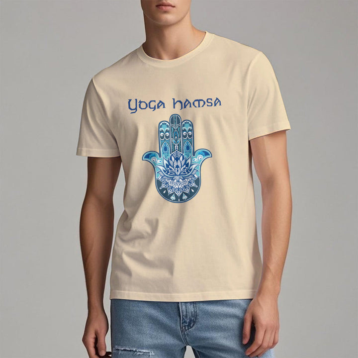 Olivenorma T-shirt comfort con stampa Hamsa Yoga blu