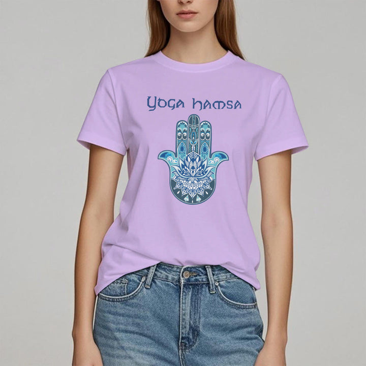 Olivenorma T-shirt comfort con stampa Hamsa Yoga blu