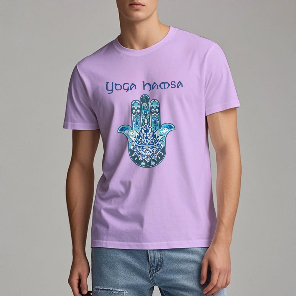 Olivenorma T-shirt comfort con stampa Hamsa Yoga blu