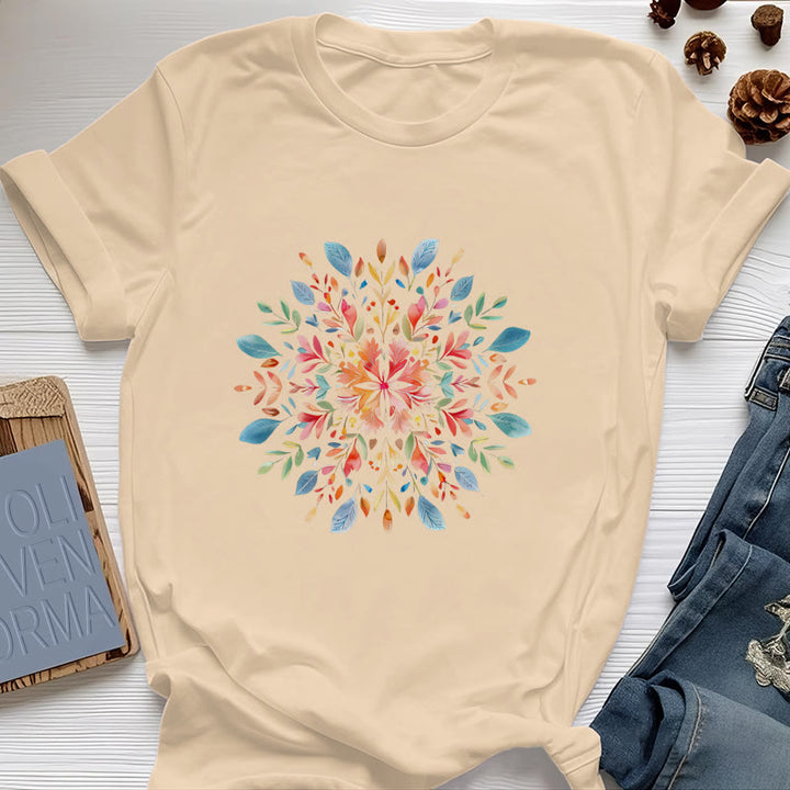 Maglietta primaverile con motivo mandala floreale Olivenorma