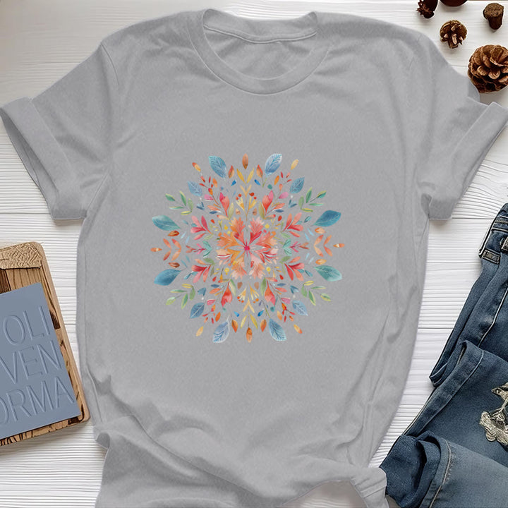 Maglietta primaverile con motivo mandala floreale Olivenorma
