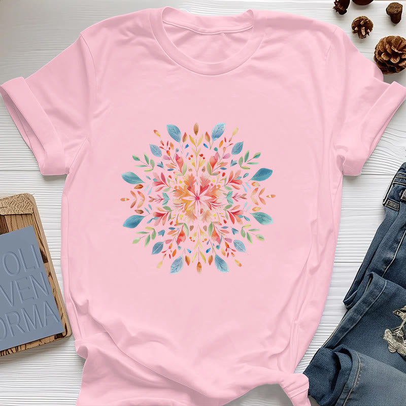 Maglietta primaverile con motivo mandala floreale Olivenorma
