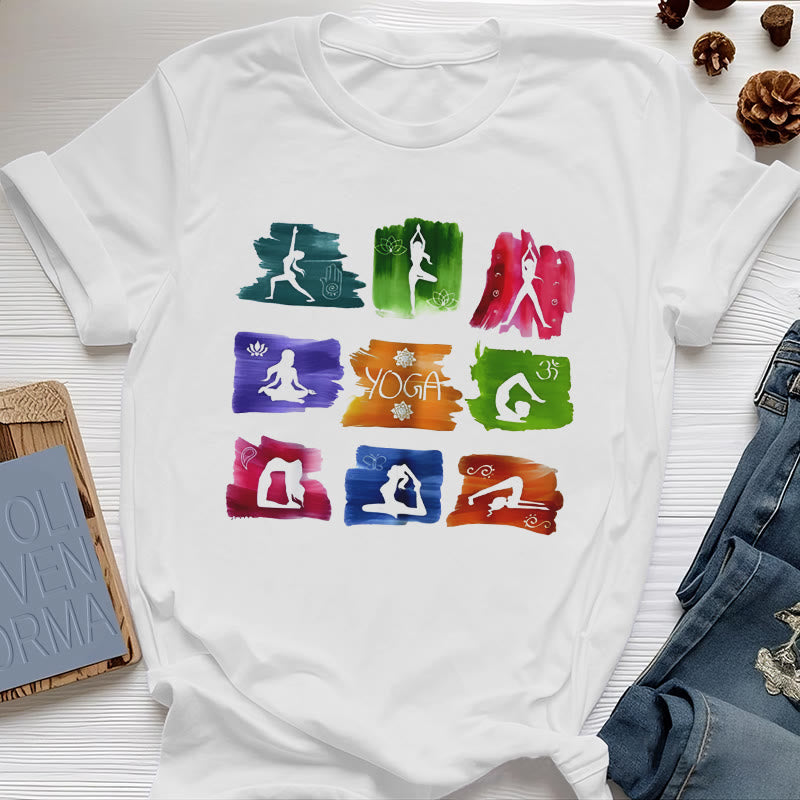 Maglietta con stampa colorata "Posizioni yoga Olivenorma " - Bianco - 2XL - image 0