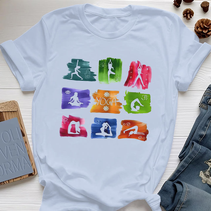 Maglietta con stampa colorata "Posizioni yoga Olivenorma "