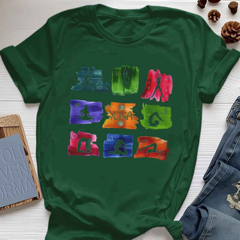 Maglietta con stampa colorata "Posizioni yoga Olivenorma " - Verde scuro - 2XL - image 18