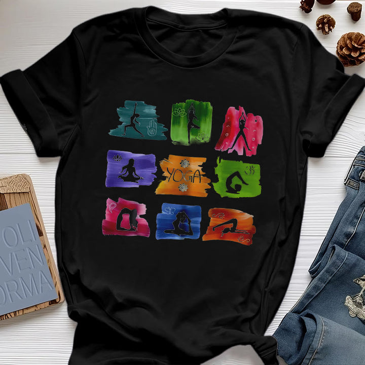 Maglietta con stampa colorata "Posizioni yoga Olivenorma " - Nero - 2XL - image 3