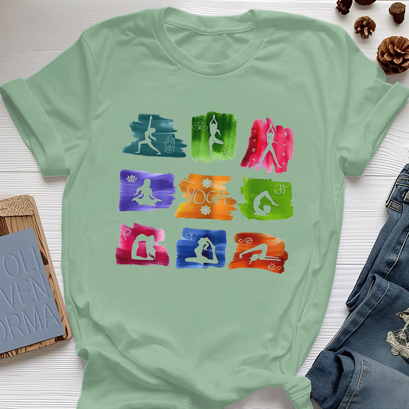 Maglietta con stampa colorata "Posizioni yoga Olivenorma " - Verde chiaro - 2XL - image 16