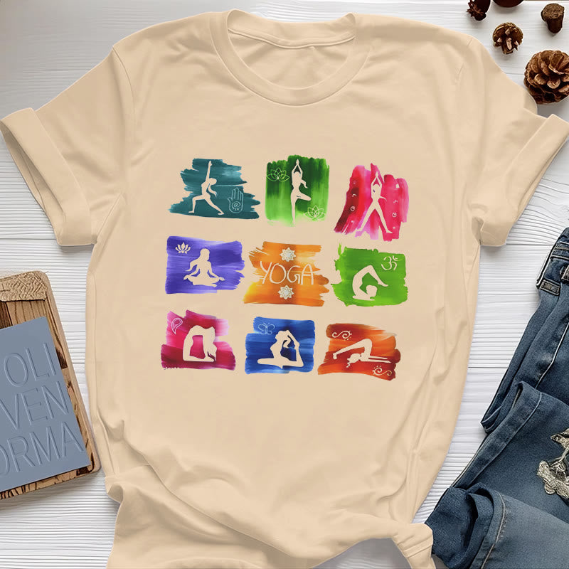 Maglietta con stampa colorata "Posizioni yoga Olivenorma "