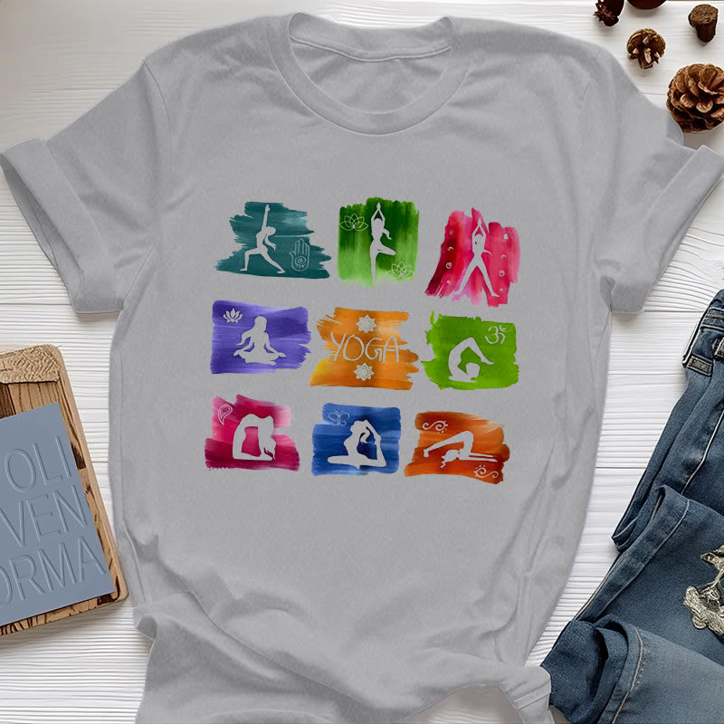 Maglietta con stampa colorata "Posizioni yoga Olivenorma " - Grigio - 2XL - image 5