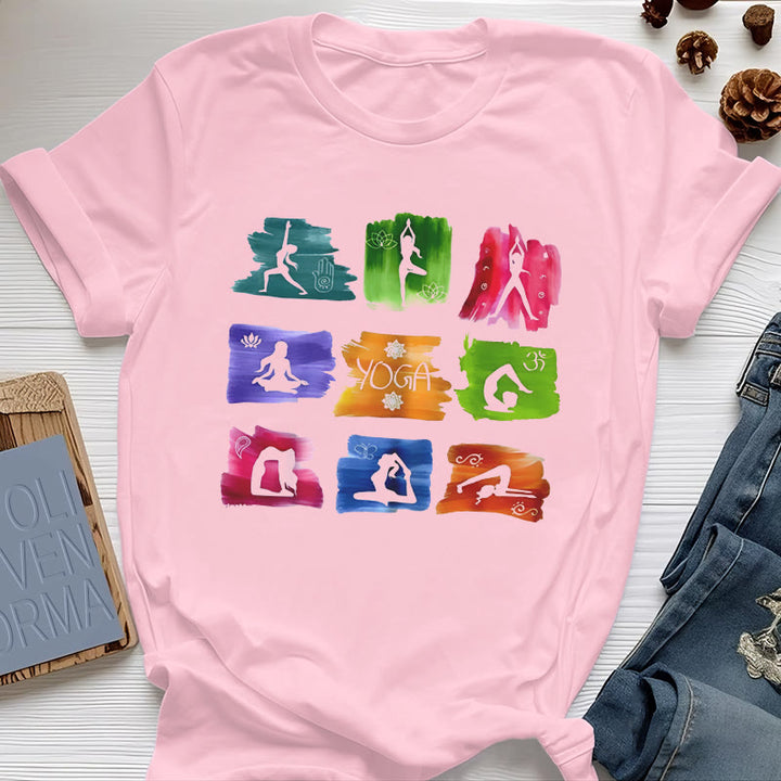 Maglietta con stampa colorata "Posizioni yoga Olivenorma "