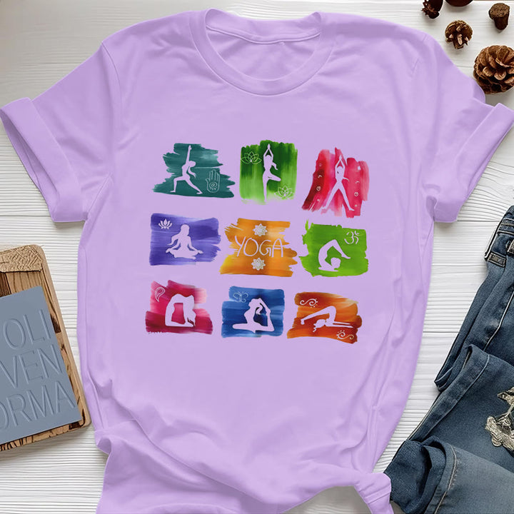 Maglietta con stampa colorata "Posizioni yoga Olivenorma "